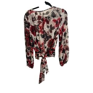 White House Black Market Women's Floral Semi-Sheer Blouse - Size 8